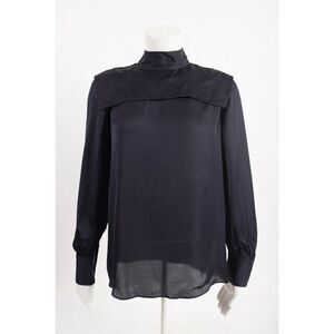 Massimo Dutti Womens Shirt Blouse US 2 EU 34 Navy Blue Bib detail 5124/589 NWT
